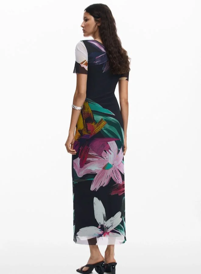 DESIGUAL Multicolour Watercolor Floral Fitted Dress for Women | Best Price UAE